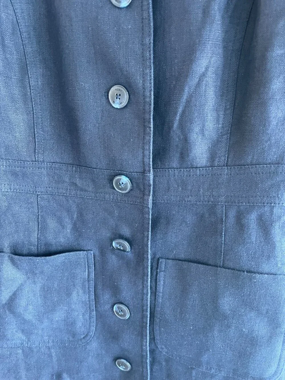 Tory Burch Navy Blue Button Front Linen Shift Dress size 6